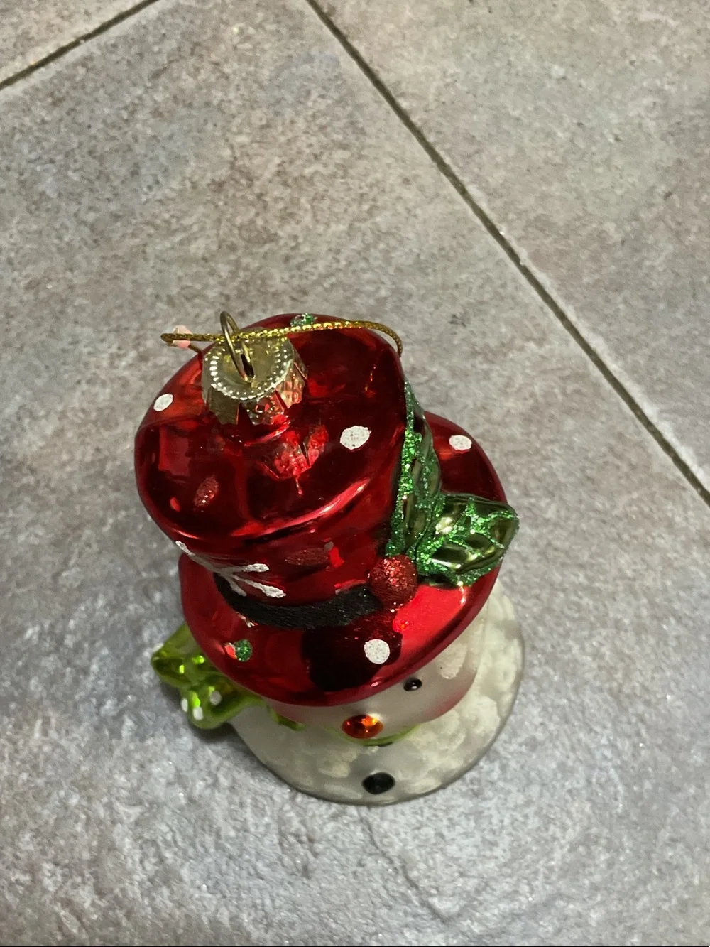 Holiday Snowman Ornament with Red Hat and Green Scarf